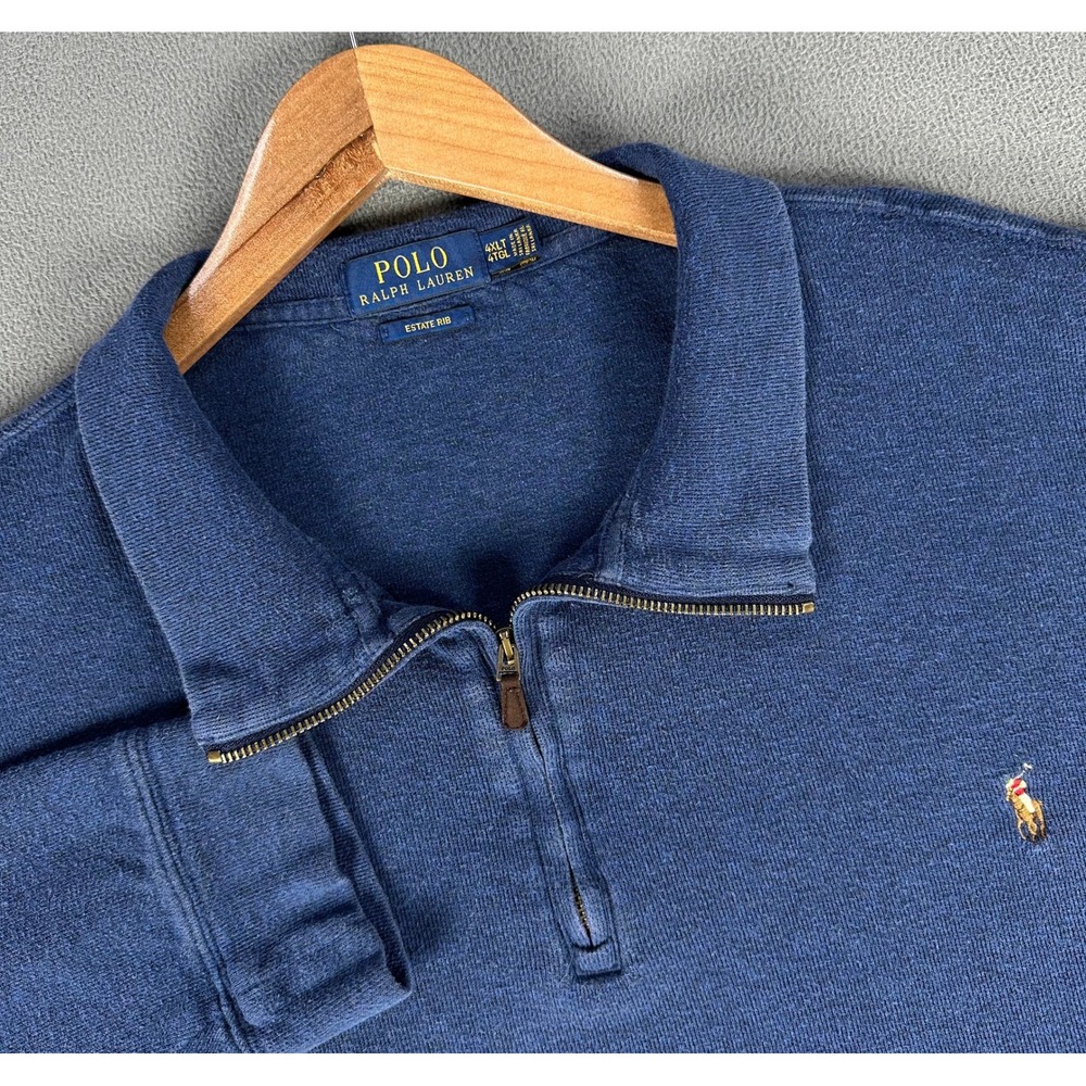 Polo Ralph Lauren Quarter Zip Sweater Mens 4XLT Blue Estate Rib Color Pony Logo